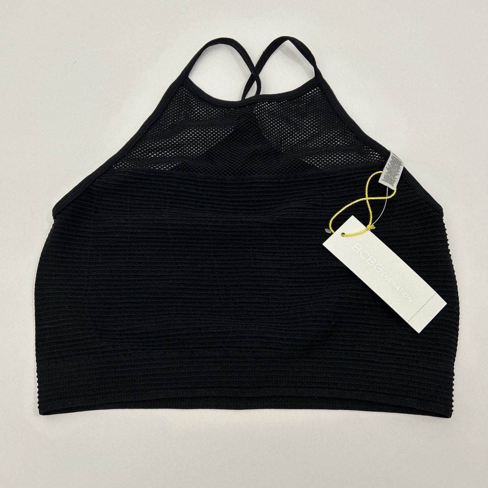 BCBGENERATION Women XS/S Black Ribbed Mesh High Neck Bralette Top SKU 60012